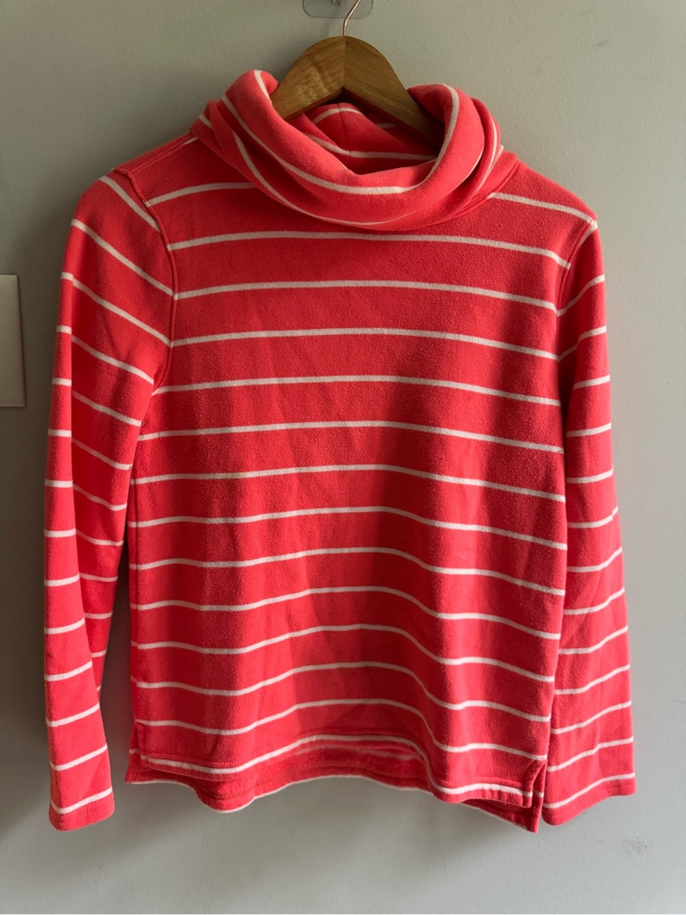 J. Crew Coral and White Striped Cowl Neck Sweater